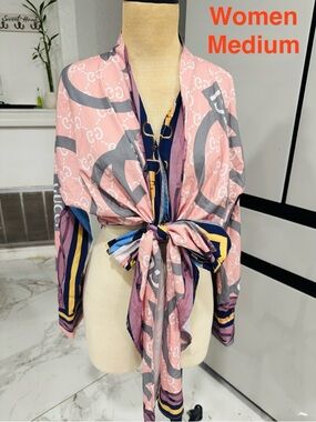 Pink Logo Print Silk blouse   Wrap long sleeve